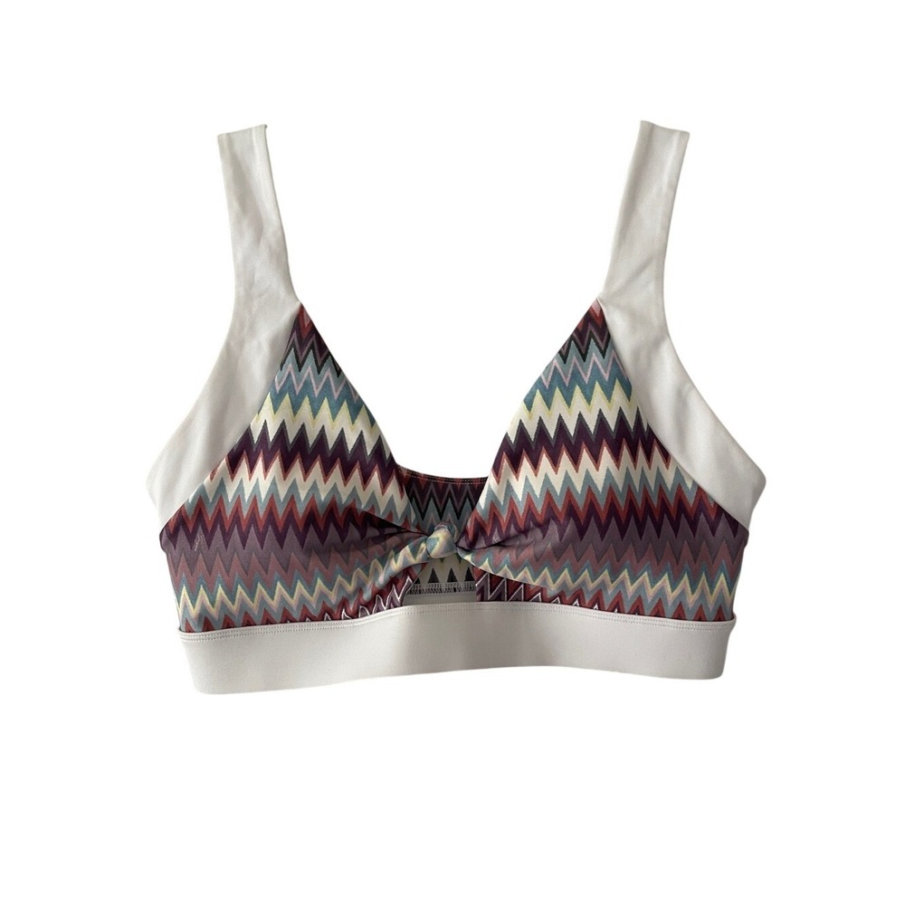 Greyson Luna Multicolor Zigzag Knot Front Sports Bra Medium NEW